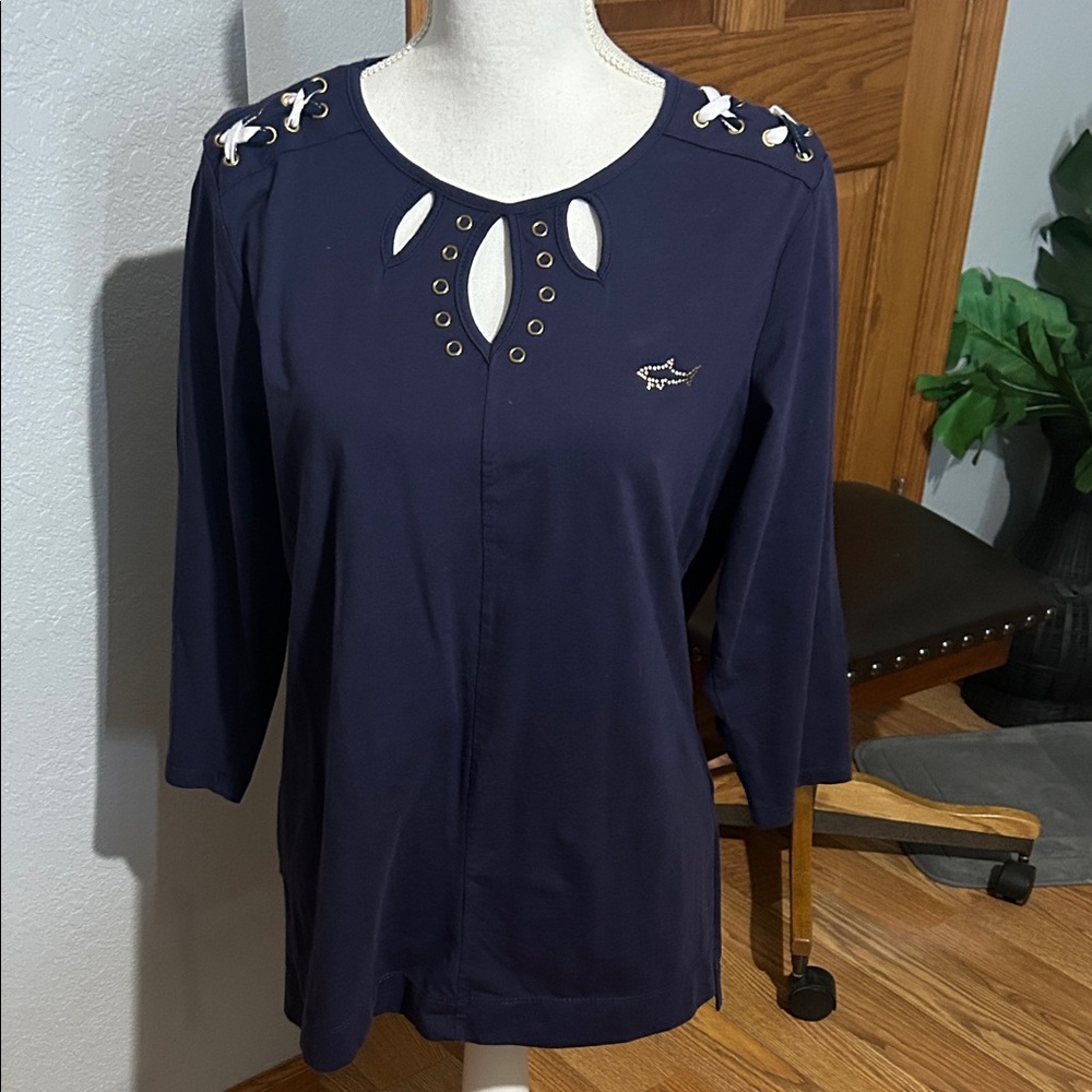 Vecceli italy Nautica Women's Top with Eyelet Details, sz L